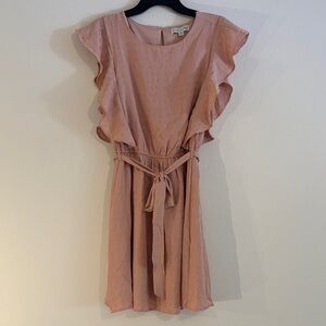 She + Sky Pink Ruffle Sleeve Midi Dress